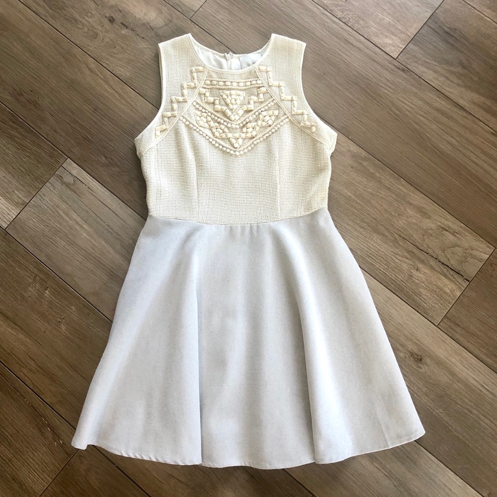 GREYLIN Celine Embellished Sleeveless Linen A-Line Dress